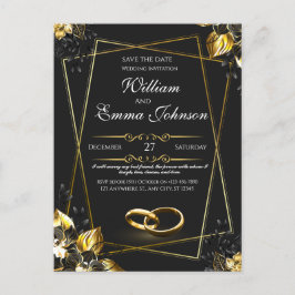 Schwarz und Gold Elegante Hochzeit Einladungspostkarte