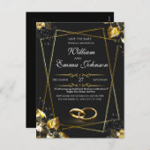 Schwarz und Gold Elegante Hochzeit Feiertagspostkarte (Vorne/Hinten)