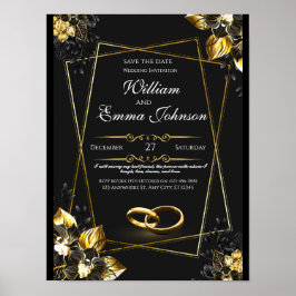Schwarz und Gold Elegante Hochzeit Poster