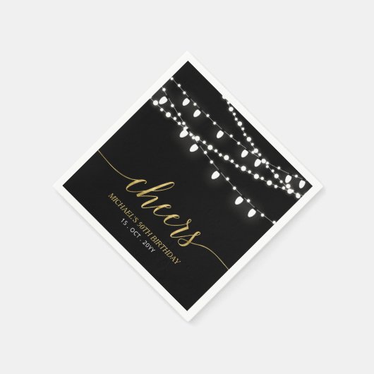 Schwarz und Gold | Elegante Lichter Erwachsene Geb Serviette (Ecke)