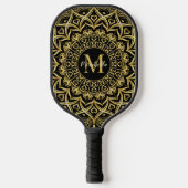 Schwarz und Gold Elegante Mandala Mit Monogramm Pickleball Schläger (Vorderseite)