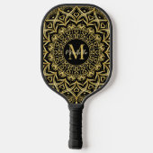 Schwarz und Gold Elegante Mandala Mit Monogramm Pickleball Schläger (Rückseite)
