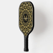 Schwarz und Gold Elegante Mandala Mit Monogramm Pickleball Schläger (Links)