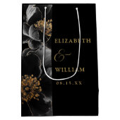 Schwarz und Gold Elegante Moderne Blumenzitat Hoch Mittlere Geschenktüte (Rückseite)