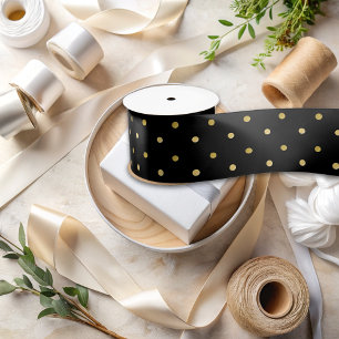 Schwarz und Gold Elegante Polka Dots Muster Satinband