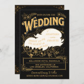 Schwarz und Gold Elegante Verzierte Hochzeit Einladung (Vorne/Hinten)