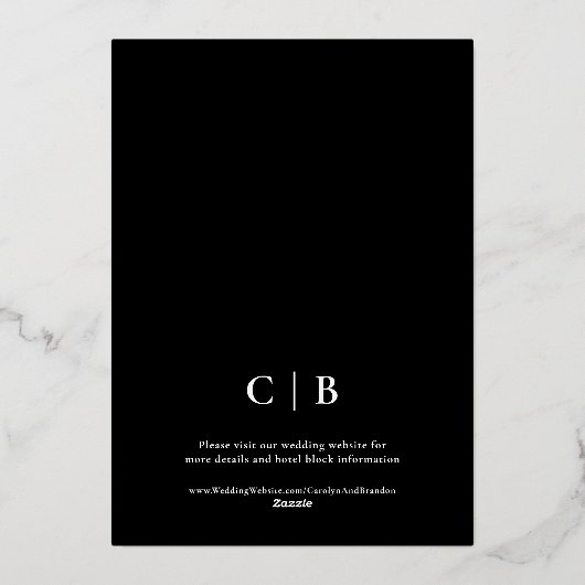 Schwarz und Gold Elegante Verzierte Hochzeitseinla Folieneinladung (Rückseite)