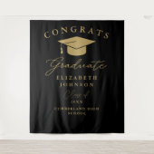 Schwarz und Gold Eleganter Abschluss Foto Hintergr Wandteppich (Vorderseite)