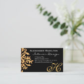 Schwarz und Gold Eleganter BarockDamast für Ihn Visitenkarte (Stehend Vorderseite)