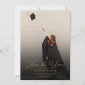 Schwarz und Gold Eleganter Foto Script Abschluss Dankeskarte (Vorderseite)