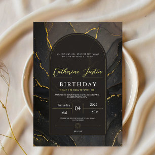 Schwarz und Gold Eleganter Luxus Chic Marmor Party Einladung