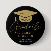 Schwarz und Gold eleganter Script-Abschluss Button (Vorderseite)