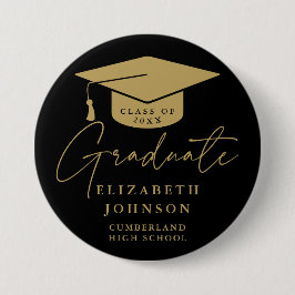 Schwarz und Gold eleganter Script-Abschluss Button