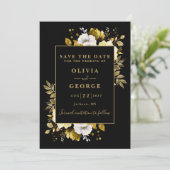 Schwarz und Gold Elegantes Hochzeitswasser Save The Date (Stehend Vorderseite)