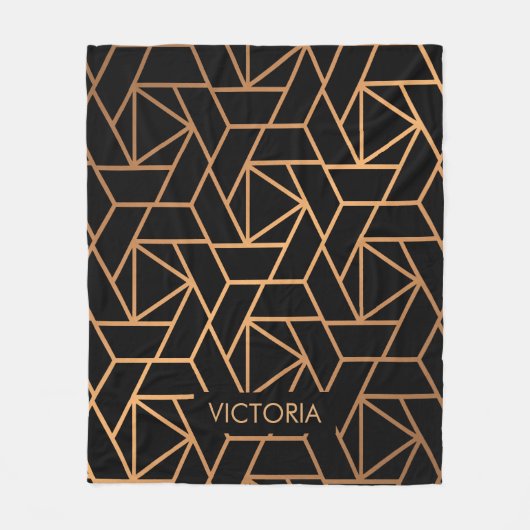 Schwarz und Gold Elegantes Muster Fleecedecke (Vorderseite)