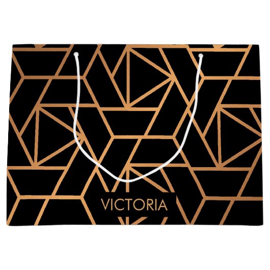 Schwarz und Gold Elegantes Muster Große Geschenktüte (Vorderseite)