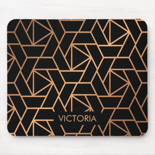 Schwarz und Gold Elegantes Muster Mousepad (Vorne)