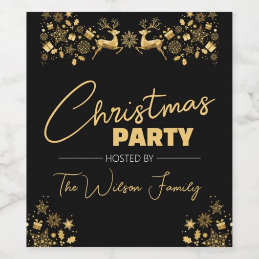 Schwarz und Gold Elegantes Weihnachtsfest Party Weinetikett (Einzelnes Label)