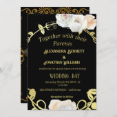 Schwarz und Gold Floral Moderne Boho Hochzeit Einladung (Vorne/Hinten)