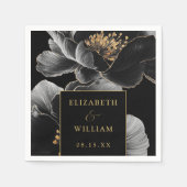 Schwarz und Gold florale Elegante Moderne Hochzeit Serviette (Vorderseite)