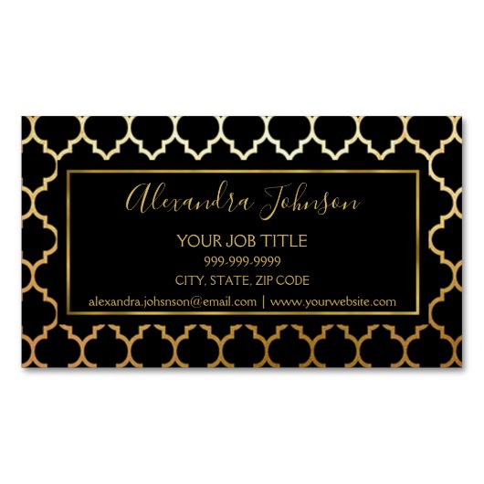 Schwarz und Gold Fohlen Modernes Art Deco Muster Magnetische Visitenkarte (Vorderseite)