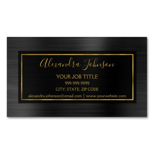 Schwarz und Gold Foil Moderne Metallic Magnetische Visitenkarte (Vorderseite)