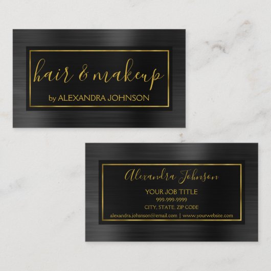 Schwarz und Gold Foil Moderne Metallic Visitenkarte (Vorne/Hinten)