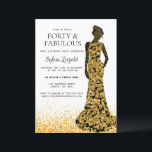 Schwarz und Gold Frauen in Kleid 40. Geburtstag Einladung<br><div class="desc">Silhouette der Frau in elegantem Kleid für ihre "vierzig und fabelhafte" Geburtstagsparty. Kleid in Gold und Schwarz und Glitzer für ihren Boden. Passen Sie Ihre Daten mit Ihren Party an.</div>