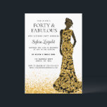 Schwarz und Gold Frauen in Kleid 40. Geburtstag Einladung<br><div class="desc">Silhouette der Frau in elegantem Kleid für ihre "vierzig und fabelhafte" Geburtstagsparty. Kleid in Gold und Schwarz und Glitzer für ihren Boden. Passen Sie Ihre Daten mit Ihren Party an.</div>