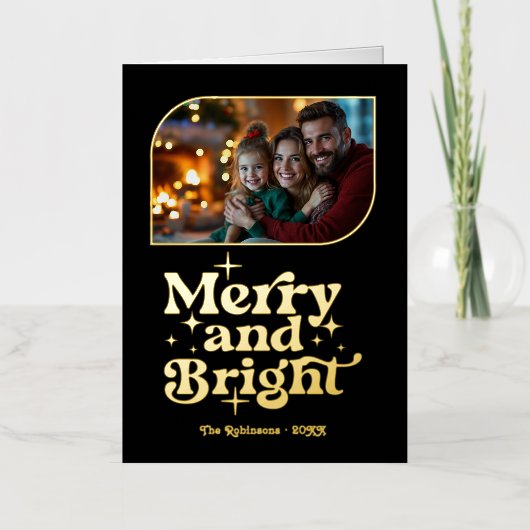 Schwarz und Gold Frohe und helles Foto Weihnachten (Vorderseite)