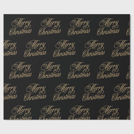 Schwarz und Gold Frohe Weihnachten Geschenkpapier (Flach)