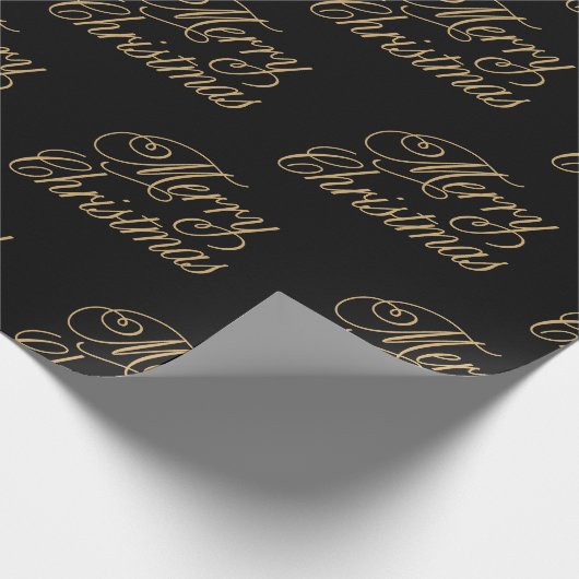Schwarz und Gold Frohe Weihnachten Geschenkpapier (Ecke)