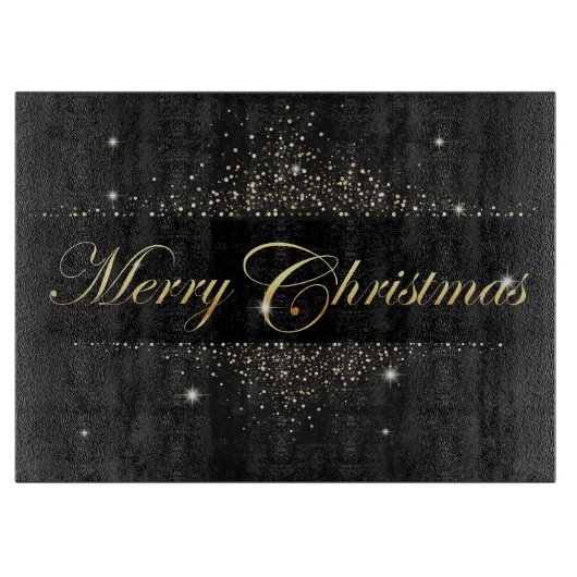 Schwarz und Gold Frohe Weihnachten Schneidebrett (Vorderseite)