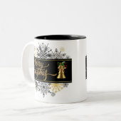 Schwarz und Gold Frohe Weihnachten Tasse (Vorderseite Links)