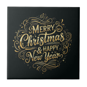 Schwarz und Gold Frohe Weihnachten und Glück im ne Fliese