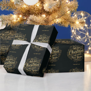 Schwarz und Gold Frohe Weihnachten und Glück im ne Geschenkpapier