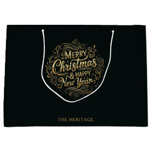 Schwarz und Gold Frohe Weihnachten und Glück im ne Große Geschenktüte