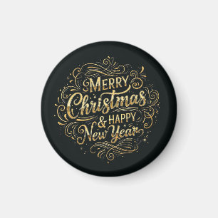 Schwarz und Gold Frohe Weihnachten und Glück im ne Magnet