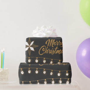 Schwarz und Gold Frohe Weihnachts-Jingle Bells Geschenkpapier