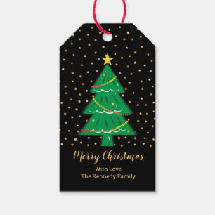 Schwarz und Gold Frohe Weihnachtsbaum Geschenkanhänger