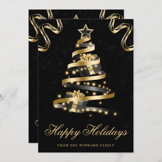 Schwarz und Gold Funkelnd Ribbon Tree Weihnachten (Vorne/Hinten)