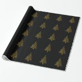Schwarz und Gold Funkelnd Weihnachtsbaumgestaltung Geschenkpapier (Ungerollt)