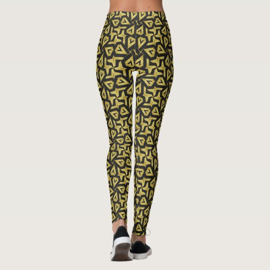 Schwarz und Gold Funky Patterns Leggings (Rückseite)