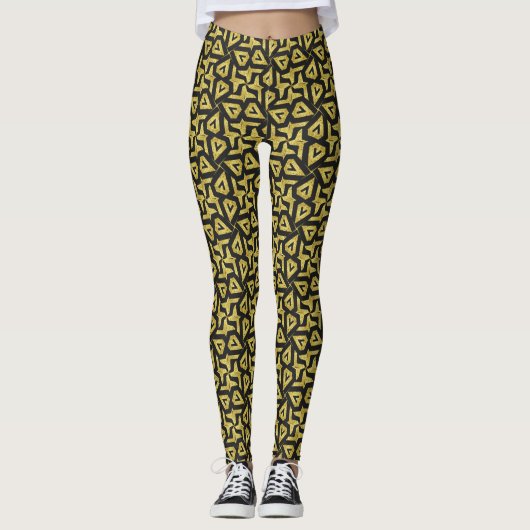 Schwarz und Gold Funky Patterns Leggings (Vorderseite)