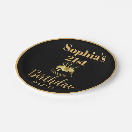 Schwarz und Gold - Geburtsdatum Pappteller (Schrägansicht)