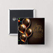 Schwarz und Gold Geburtstag Button (Vorne & Hinten)