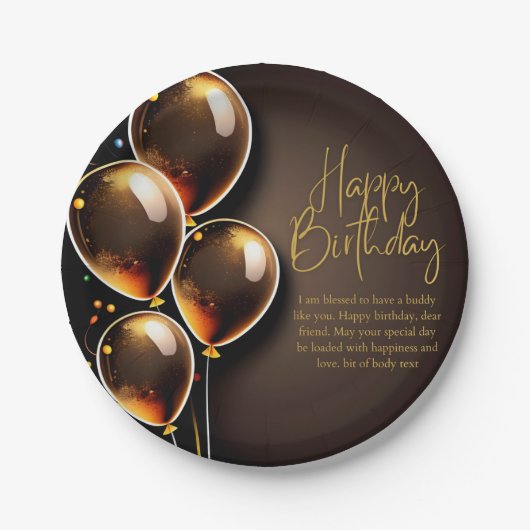 Schwarz und Gold Geburtstag Pappteller (Vorderseite)