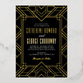 Schwarz und Gold Geometric Gatsby Wedding Folieneinladung (Vorderseite)