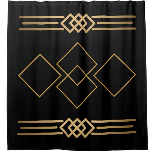 Schwarz und Gold geometrisch Duschvorhang (Vorderseite)