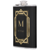 Schwarz und Gold geometrisch | Monogramm und Name Flachmann (Links)